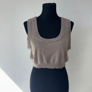 Sleeveless Cropped Knit Tank Top - Taupe